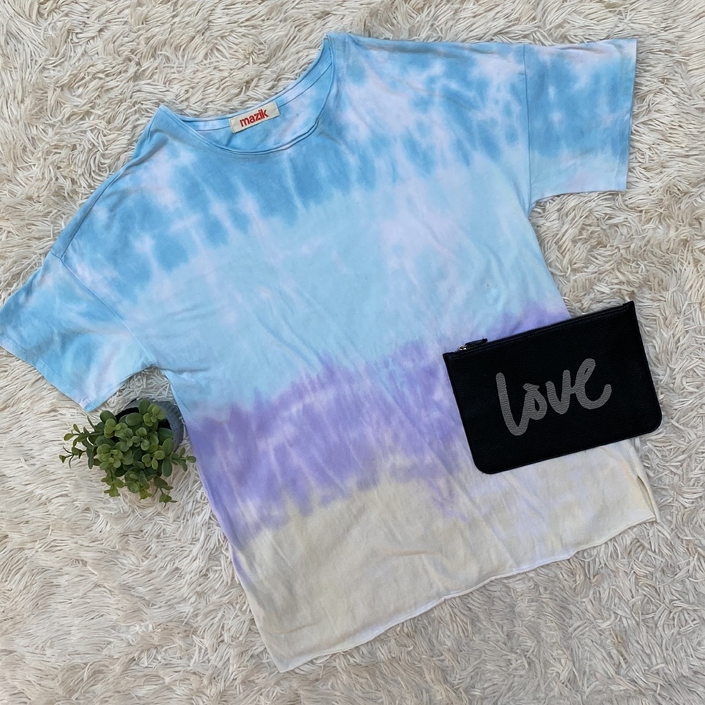 Mazik Tie Dye Roll Neck Tee 💗 Blue Purple & Yellow